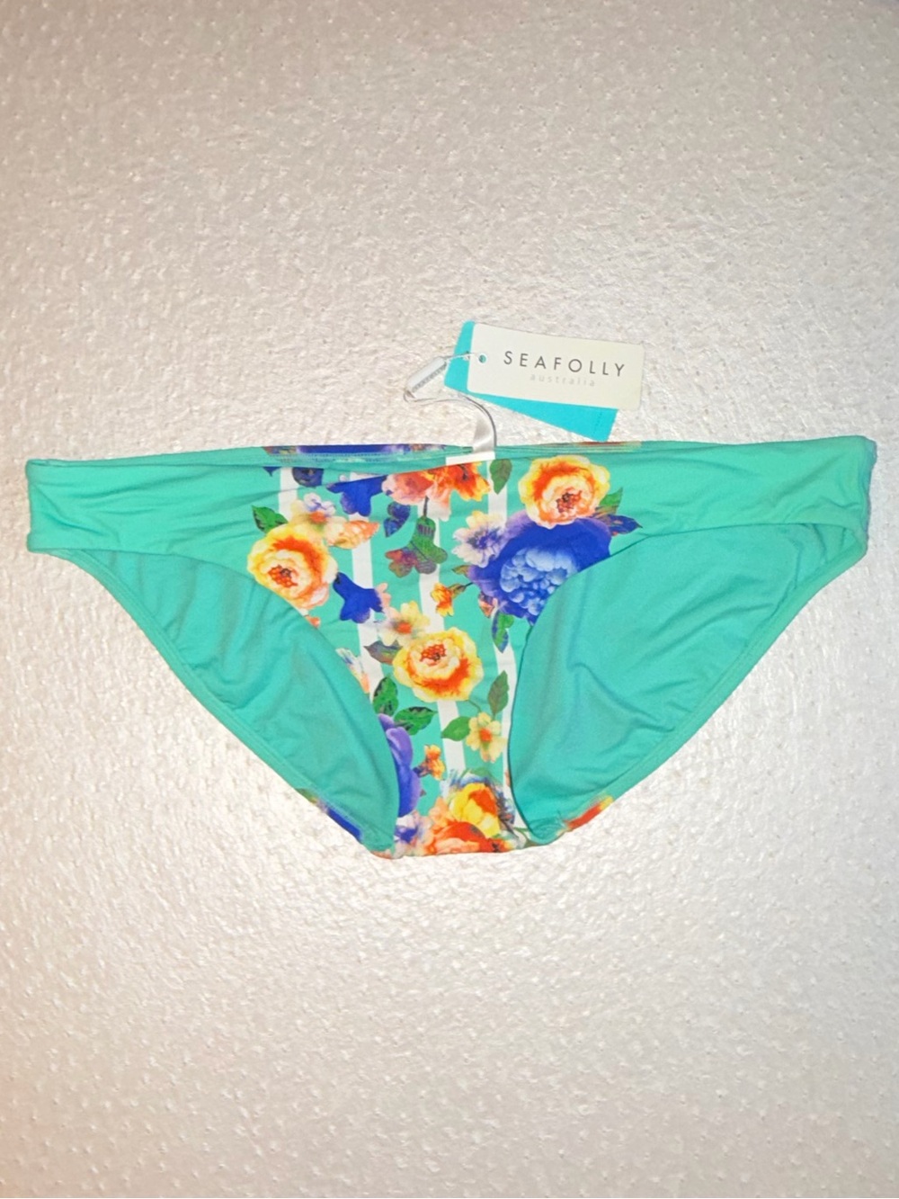 NWT Seafolly Teal Floral Bikini Hipster Bottoms Sz US 12 Tropical Beach